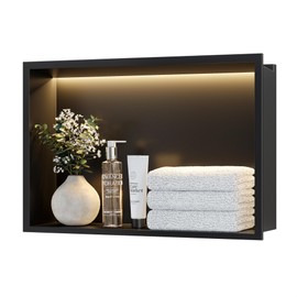 Neohomee 18x12 Wall Niche with LED Light Strip, Matte Black LED Shower Niche Cabinet,Stainless Steel Bathroom Shelf, NO Tile Needed Recessed Waterproof Storage Organizer for Shampoo