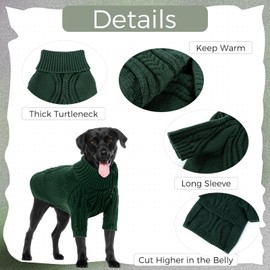 NACOCO Christmas Dog Turtleneck Sweater - Extra-Large Dog Sweatshirt Fall Doggy Clothes Warm Pullover Solid Color Holiday Pet Knitwear Winter Apparel for German Shepherd, Labrador (Green, 4XL)