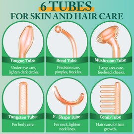 High Frequency Wand, ROMMQB Professional 6 Neon High Frequency Facial Machine, Portable Skin Light Therapy Wand Device for Hair Growth, Acne, Wrinkle Reduction, Skin Tightening Facial Massager Wand