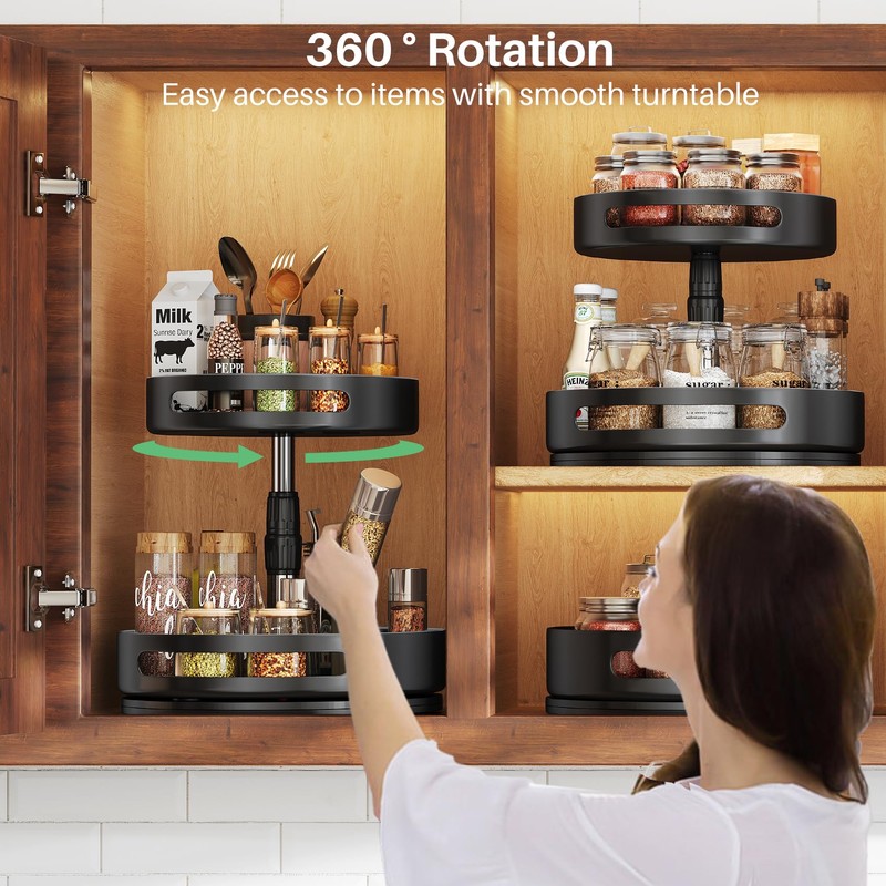 Lazy Susan Organizer Spice Rack - 2 Tier Height Adjustable