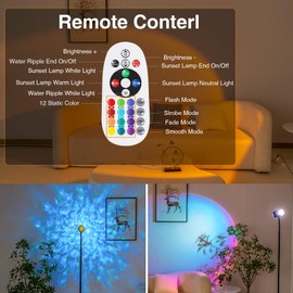 Sunset Lamp Projector with 3D Ocean Wave, 12 Colors Changing & Four Mode with USB Port, RGB Floor Lamp Double Side Lighting with Remote,Creative DIY Mode, 360° Rotation Atmosphere Lamp for Bedroom