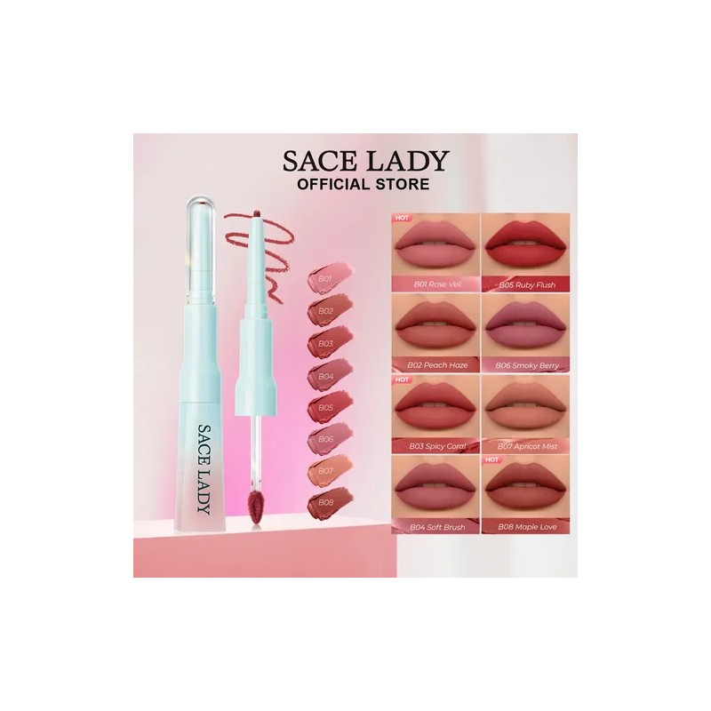 Sacelady Labial Y Delineador 2 En 1 Mate Suave No