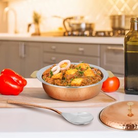 Zap Impex Traditional Indian Serveware Donga Serving Bowl Terrine Hammered Copper with Lid and Spoon