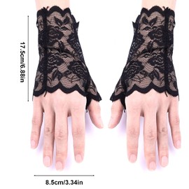 KINBOM Lace Gloves Fingerless, Flower Pattern Bridal Gloves for Wedding Short Gloves Lace for Women Tea Party Prom Masquerade, One Pair (Black)