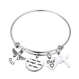 MYOSPARK Memorial Bracelet I Once Was His/Her Angel Now He/She's Mine Dad/Mom Memorial Bangle Remembrance Jewelry Sympathy Gift For Loss Of One You Loved (Dad Memorial Bracelet)
