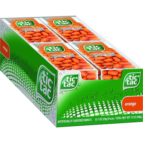 Tic Tac Fresh Breath Mints, Orange, Bulk Hard Candy Mints, Great for Holiday Stocking Stuffers, 1 oz Singles, 12 Count