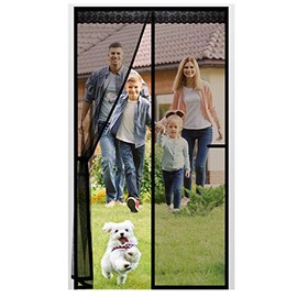 Fiberglass Magnetic Screen Door, Anti Mosquito Mesh Fly Curtain with Full Frame Hook&Loop Easy to Install Fiberglass Mesh Curtain Anti Mosquito (90x210 cm, Black)