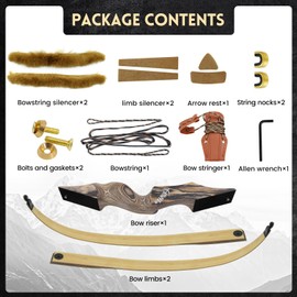 oubert Black Hunter Bow 60 Inch Archery Takedown Recurve Bow 20-60 Lbs Right Hand Hunting Bow with Stringer Tool Wooden Riser Archery Bow Set for Adults Shooting Practice (35LBS)