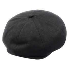 Hats of London Mens Newsboy Cap 8 Panel Black Baker Boy Flat Cap with Snap Button at The Front (Small/Medium)