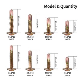 M4.2 M4.8 Self Drilling Screws, 235 Pcs Phillips Head Self Tapping Screws Metal, Wafer Head Sheet Metal Screws, Self Tapping Wood to Steel Screws for Metal Wood Plastic Panels Screws