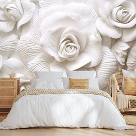 LOOWAP 3D Relief Flower Wallpaper Mural for Living Room Bedroom (Not Peel n' Stick)