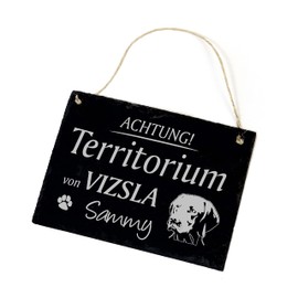 Vizsla Engraved Sign - Achtung! Territory of Vizsla with Name of Choice - Slate Door Sign 22 x 16 cm | Dekolando