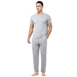 Casey Kevin Mens Loungewear Short Sleeve Pyjamas Set Soft Breathable Top Bottom Sleepwear Grey, CK3502