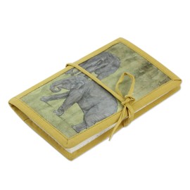 NOVICA Artisan Handmade Journal Paper 46 Blank Pages Medium Grey Yellow India Decor Accessories Journals Misted Custard Primrose Animal Themed 1001 Summer Nights Elephant [6in H x 3.9in W x 0.6in D 4]