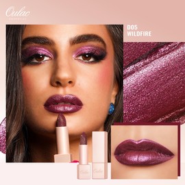 OULAC Diamond Lustre Lipstick Plum, Highly Pigmented Lipstick with Fine Texture and Long Lasting Moisturising Formula, Eye-catching Lip Makeup, Vegan (D05) Wildfire