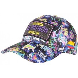 El Patron Purple and Blue Rhinestone Streetwear Colombia Medellin Baseball Cap - Unisex, Purple, One Size, Purple