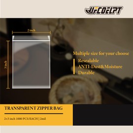 UFCOELPT 1000 Count 2x3 Small Plastic Bags, Resealable Mini Zip Baggies, 2mil Reclosable Tiny Zipper Lock Bags for Jewelry, Pills