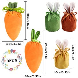 Lets Joy Pack of 5 Easter Bags for Filling, Easter Carrot Bag, Easter Velvet Bag, Easter Bunny Bags, Rabbit Ears Bags, Carrot Bags, Easter Decorations, Easter Gift Bag