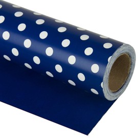 WRAPAHOLIC Reversible Wrapping Paper - Mini Roll - 17 Inch X 33 Feet - Navy and Polka Dot Design for Birthday, Holiday, Wedding, Baby Shower