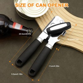 flintronic 3-in-1 Can Opener Made of Stainless Steel, Safety Can Opener with Non-Slip Handle, Ergonomic Non-Slip Design with Smooth Edge, Cuts Without Sharp Edges, Black A