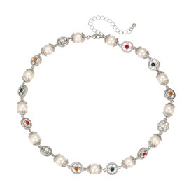 Silver-tone Plated Pearl Necklaces for Women Dainty Choker Crystal-Encrusted Palace Style Statement Bride Wedding Jewelry Gifts for Women (N-501E)