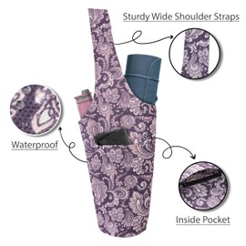 jswuffx Yoga Mat Bag Yoga Tote Bag with Large Pocket and Zipper Pocket Yoga Mat Bag Carrier Fit Most Size Mats and All You Stuff (light purple)