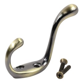 Rok Hardware Heavy Duty Dual Home Closet Wall Towel Coat Hook, 3-1/2", Antique Brass ROKCH101AB