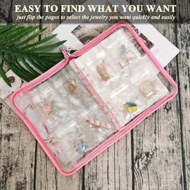 LingLingo Earring Organizer Case Travel Jewelry Organizer Transparent Jewelry Storage Book for Necklace Bracelet Ring Holder with Small Clear Zippered Pouch