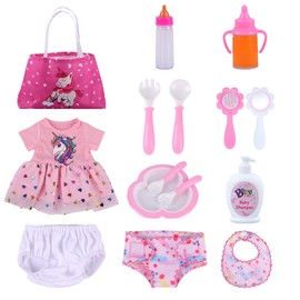BABESIDE 13Pcs Baby Doll Clothes and Accessories for 17-20 Inch Dolls, Baby Doll Feeding and Care Set with Doll Clothes, Underwear, Bibs, Carry Bag, Magic Bottle for Reborn Baby Doll Girl Toy Gift