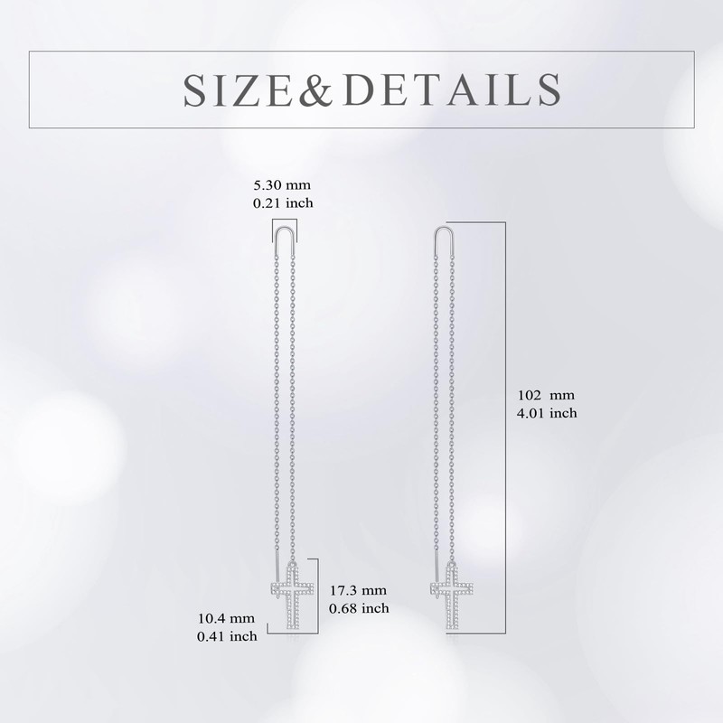KZX Cross Threader Earrings for Women Sterling Sliver Womens Long