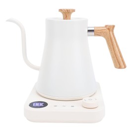 Electric Gooseneck Kettle for Pour Over Coffee/Tea, 1200W 0.9L Quick Heating Electric Kettles with Stainless Steel Inner, LCD Screen, Timing Constant Temperature, Auto Shut Off (White)