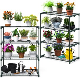 Ohuhu Plant Greenhouse Shelves 4 Tier 2 Pack Extra-Wide Stable Green House Shelving for Outdoor, 31x18x42 Inch Portable Rustproof Metal Shelf Plant Stand Rack Greenhouse Accessories