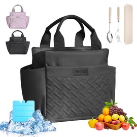 ZZBIFRJ Loncheras Termica para Mujer, Bolsa de Almuerzo de Gran Capacidad con Cristales Hielo y Cubiertos, Aislamiento Portátil Ideal para El Trabajo, Playa, Camping