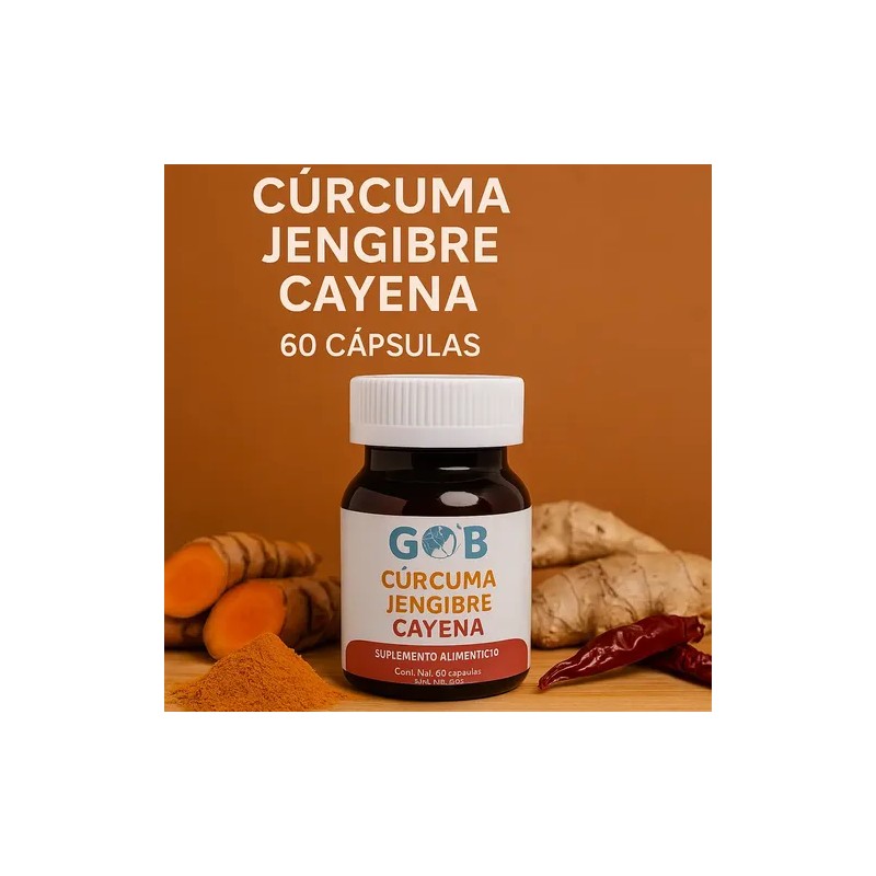 Cúrcuma, Jengibre, Cayena Polvo - 60 Cápsulas - Suplemento Sabor