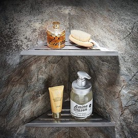 Calucab Pack of 2 Shower Shelves No Drilling Stainless Steel Shower Shelf Wall Mounted Bathroom Shelves Organiser Triangles Bathroom Shelf Shower Basket for Bathroom Kitchen (Brushed)