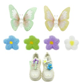 Atifober Flower Butterfly Shoe Lace Charms for Sneakers, Cute Shoelace Charms Embroidery Butterfly Charms Colorful Summer Flower Shoe Charm Diy Sneakers Accessories Shoe Jewelry for Women 6 Pcs