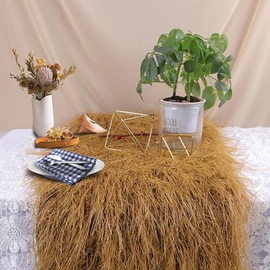 VIJIV Faux Grass Thatch Straw Table Runner Outdoor, 13" x 36" Fake Grass Hay Stacks Table Centerpieces Party Decorations for Modern Farmhouse, Western Themed Cowboy Decor, Home Rustic Decor