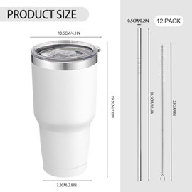 YOUKE OLA 12 Pack Insulated Tumbler Powder Coated Stainless Steel Double Wall Vacuum Travel Coffee Tumbler Cup with Lid and Straw for Laser Engrave DIY Gift 30oz White