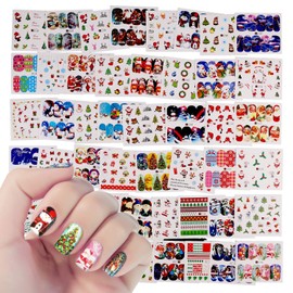 48 Sheets Christmas & New Year Theme Nail Art Stickers,MWOOT Nail Water Transfer Sticker Home Manicure Decals with Santa Claus Reindeer Xmas Tree Snowman for DIY Nail Decoration Tip Stickers