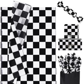 Welpurch 120 Sheets Checkered Tissue Paper Black and White Race Car Party Gift Wrapping Paper Black Plaids Art Tissue Paper for Racing Car Themed Birthday Party Decorations, 14x20 inch