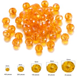 FAPUMOE 800pcs Faceted Glass Beads of AB Color (Orange), Rondelle AB Crystal Beads Assorted Supplies Spacer Loose Beads for Jewelry Making Findings Bracelets Pendants 2mm 4mm 6mm 8mm 10mm