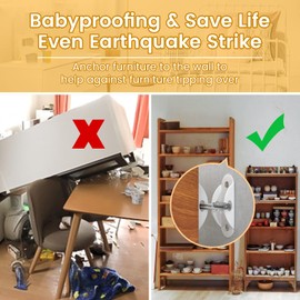 Booda Brand Furniture Anchors (6 Pack) for Baby Proofing, Furniture Straps Anti Tip Furniture Anchor Securing 400 lbs/Keep Baby Pet Safety from Falling Furniture, Metal White Earthquake Straps