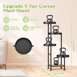 Oppro 5 Tier Metal Plant Stand Indoor Outdoor, Tierd Corner Plant Stands Holder for Multiple Plants, Flower Shelf Display Rack for Living Room Balcony Garden Patio, Black (5 tier-Solid Black)