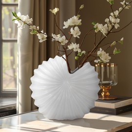 Sagebrook Home Novelty Ceramic Vases Shell Decorative Ceramic Flower Vase Accent Piece, Living Room, Bathroom, Office, Bedroom Décor, Flower Arrangement Centerpiece, 12" H, White