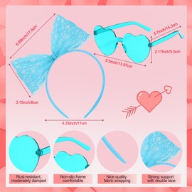 Women Blue Tutu Costume Accessories Set 4 Layered Tulle Tutu Skirt Heart Sunglasses Bow Headband Necklace and Striped Stocks Sets for Women Cosplay Party Costume Supplies