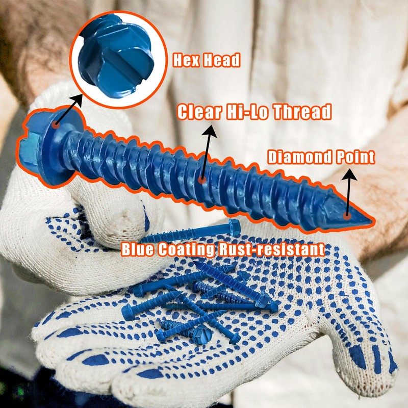 RURITKIT 200Pcs Concrete Screws with Drill Bit and Driver bit,