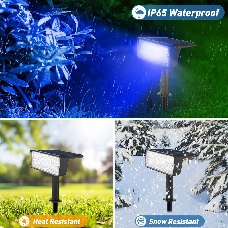 T-SUN Blue Solar Spot Lights Outdoor 4 Pack, 49 LED