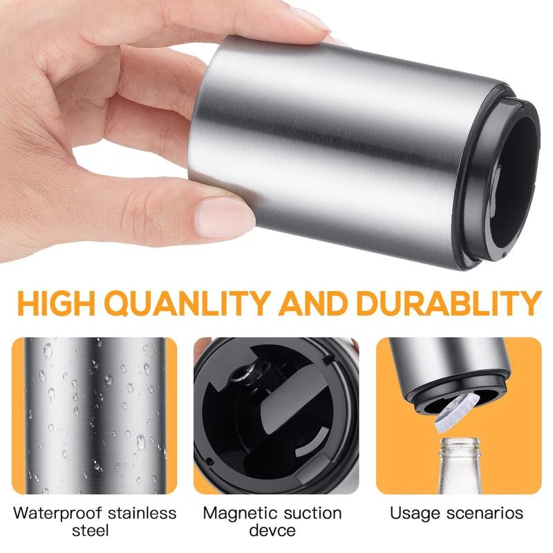 Premium Beer Bottle Opener, Magnetic Automatic Stainless Steel Push Down