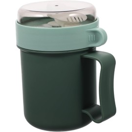 Recipiente para Avena Portátil con Tapa y Cuchara, Plástico Verde Taza de Sopa a Prueba de Fugas, Porta Desayuno Portátil, Decoracion Escuela