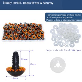 100Pcs Safety Eyes and Secure Washers - Thalinfayi 15mm Orange Plastic Safety Eyes Crochet Craft Eyes for Amigurumi, Crafts, Crochet Doll DIY Stuffies Worked Supplies